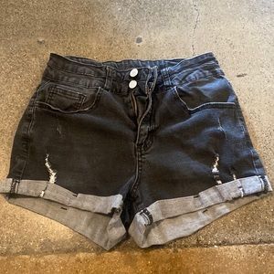 Black high waisted distressed shorts